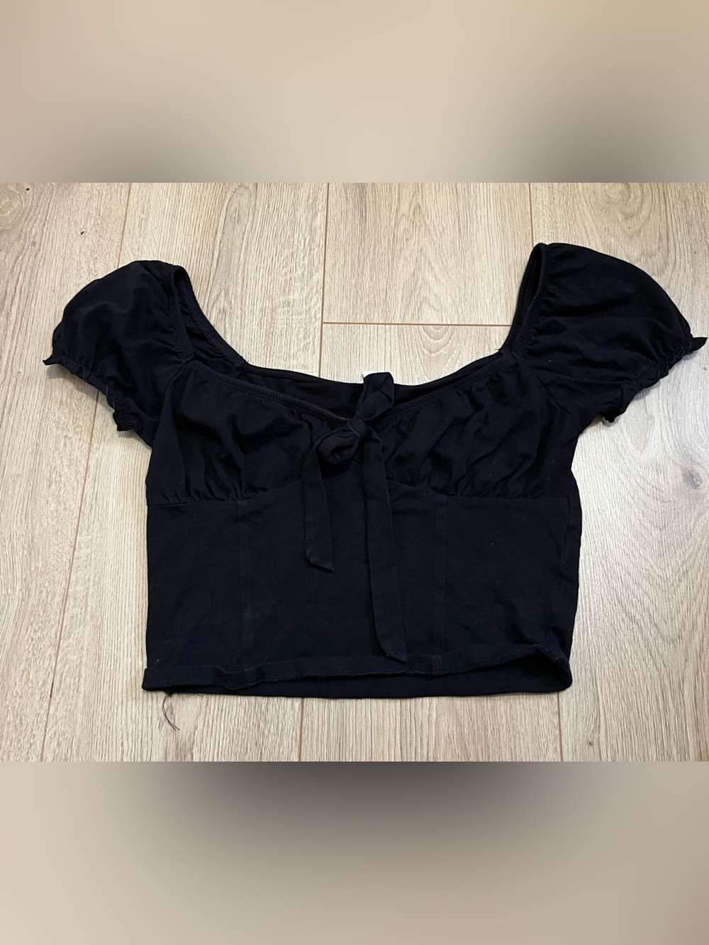 Garage black cropped puff sleeve top